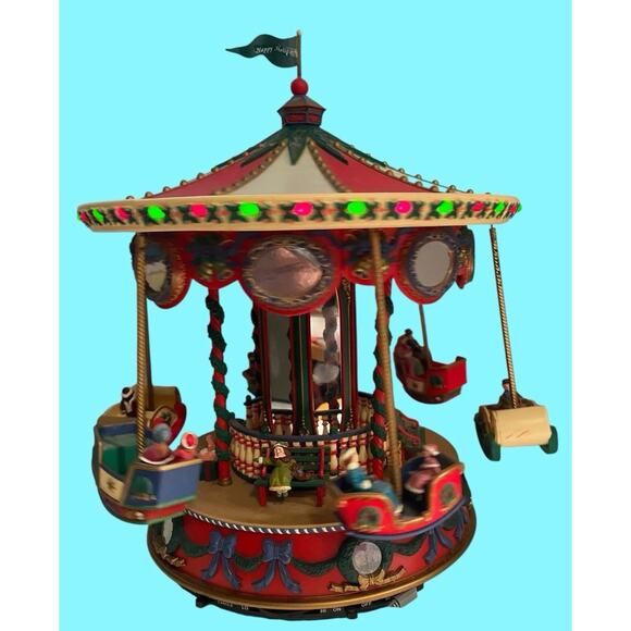 Vtg Mr Christmas Holiday Fair Carousel Flying Sleighs Merry Go Round 1996 VIDEO - Picture 2 of 13